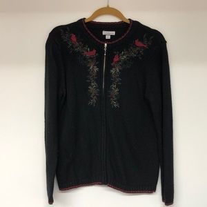Christmas Zippered Sweater Jacket Cardinals Small